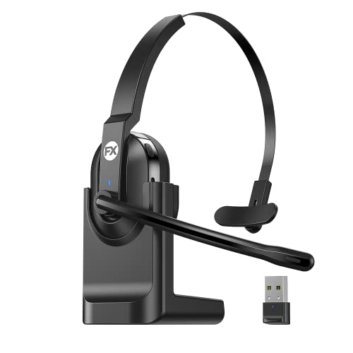 FXWONTY Wireless Headset, Bluetooth Headset with AI Noise Cancelling Microphone & Charging Base, 50Hrs Bluetooth 5.0 Headphones with USB for PC/Remote Work/Call Center/Online Class/Trucker/Zoom/Skype